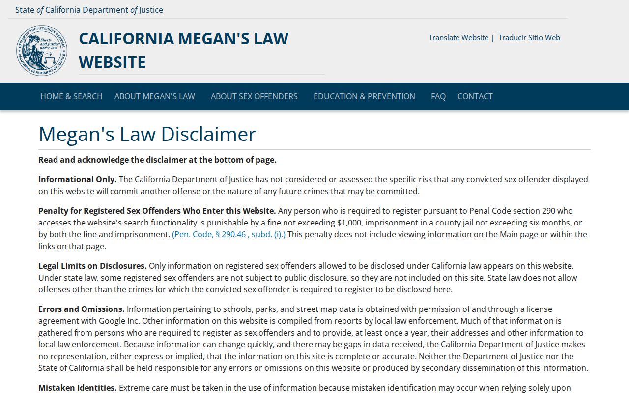 Claremont people search California Megan's Law registry