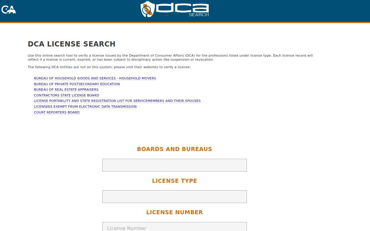 Claremont people search California DCA license search
