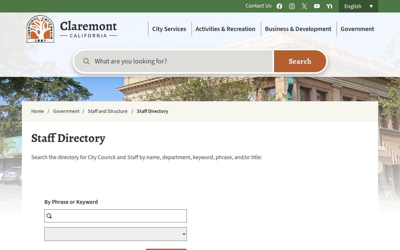 Claremont people search city staff directory