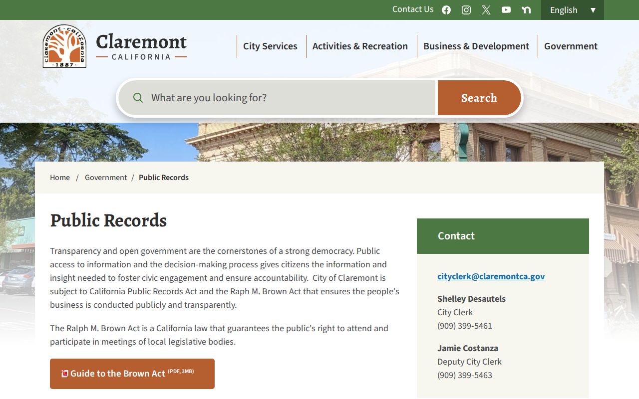 Claremont people search city public records page