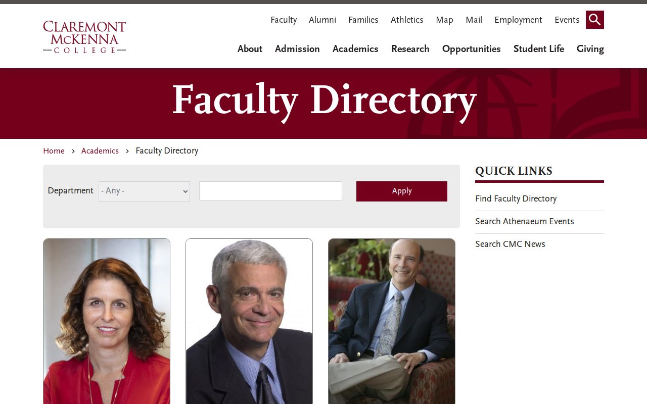 Claremont people directories Claremont McKenna faculty directory