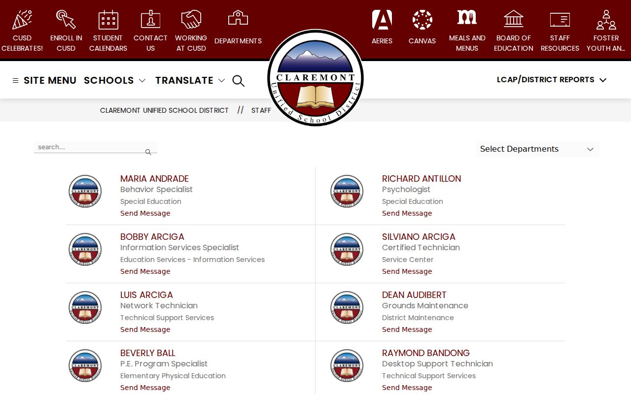 Claremont people directories CUSD staff directory search