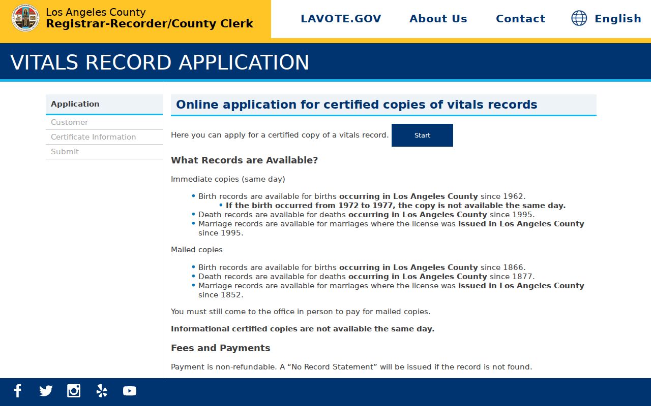 Claremont records LA County vital records application