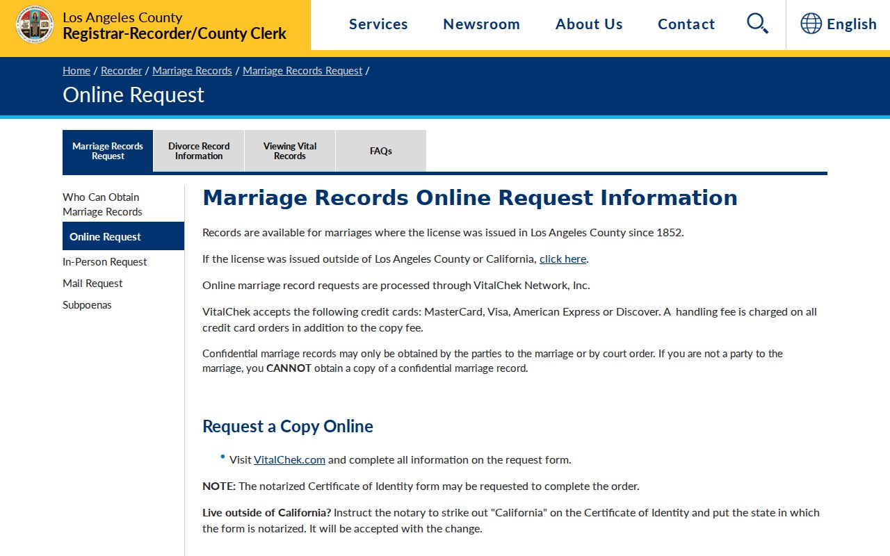 Claremont records marriage records online request