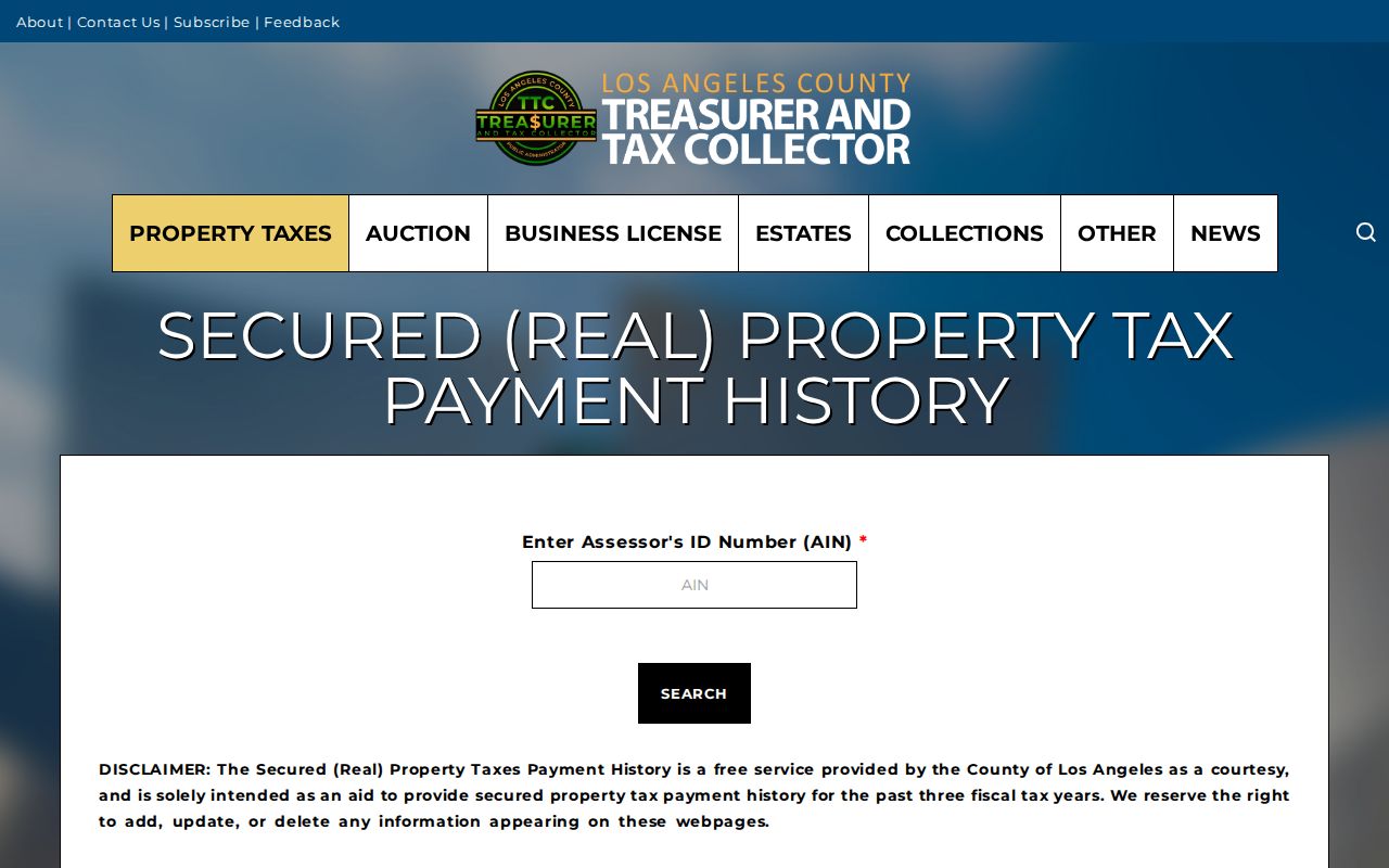 Claremont records property tax payment history by AIN